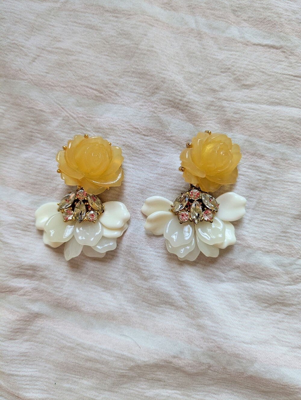 JCrew Yellow Rose & White Petal Floral Drop Earrings - Women